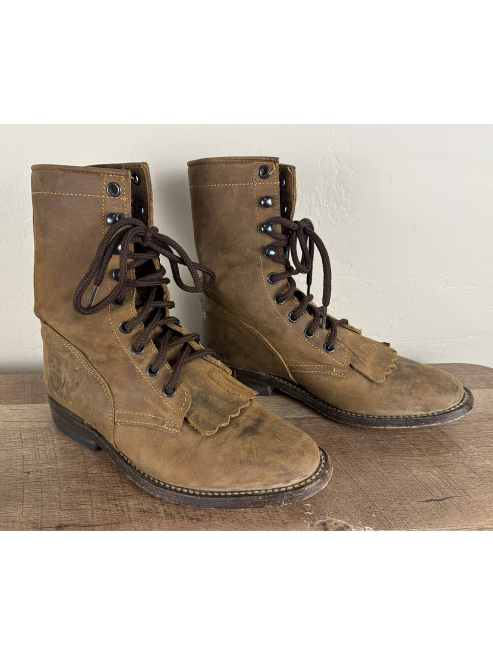 WOMENS Sz 6 Reyme Leather Lace Up Boots Kiltie Brown
